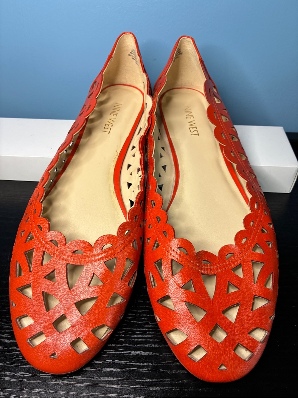 Nine West Bright Orange Laser-Cut Leather Flats